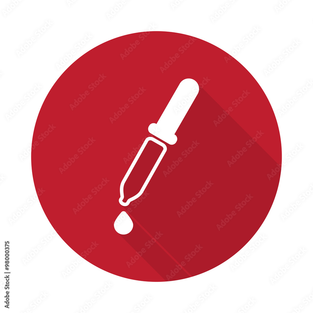 Flat Pipette icon with long shadow on red circle Flat Pipette icon with long shadow on red circle