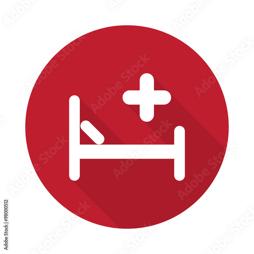 Flat Hospital Bed icon with long shadow on red circle #98000512
