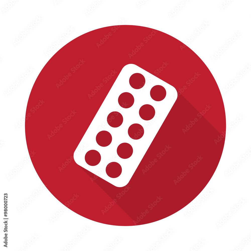 Flat Tablet Strip icon with long shadow on red circle Flat Tablet Strip icon with long shadow on red circle