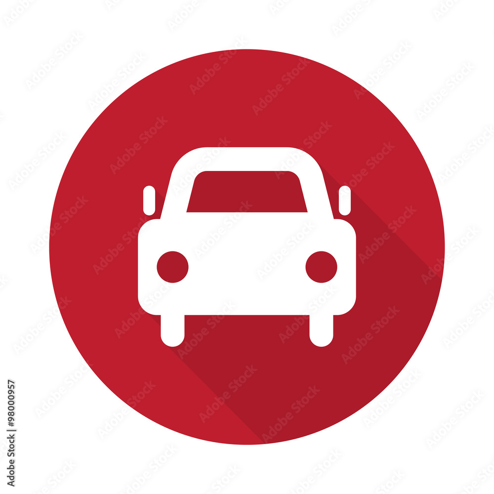 Flat Car icon with long shadow on red circle Flat Car icon with long shadow on red circle
