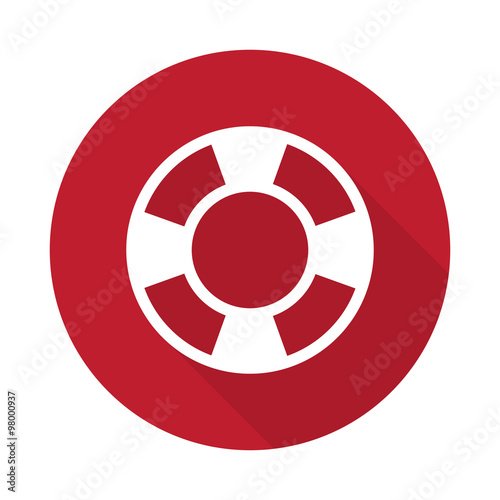 Flat Life Buoy icon with long shadow on red circle