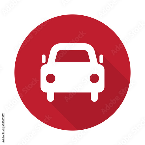 Flat Car icon with long shadow on red circle