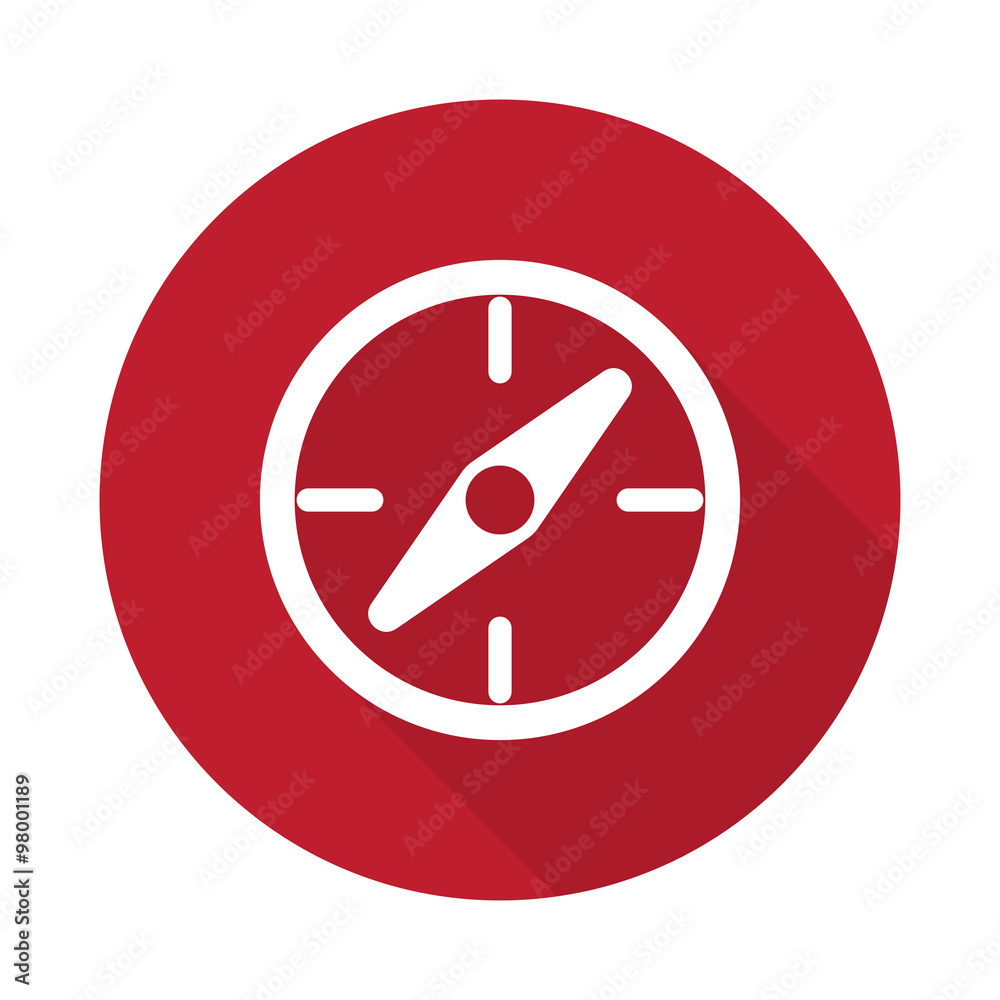 Flat Compass icon with long shadow on red circle Flat Compass icon with long shadow on red circle