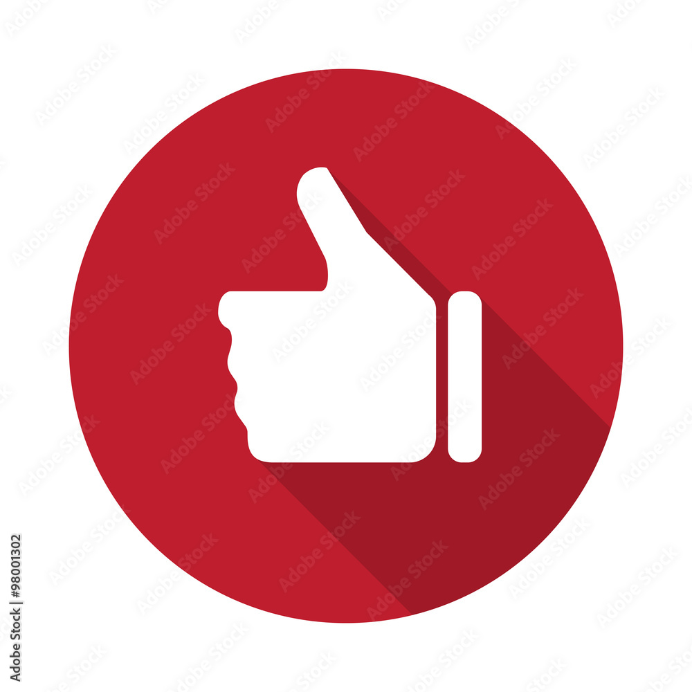 Flat Thumb Up icon with long shadow on red circle Flat Thumb Up icon with long shadow on red circle