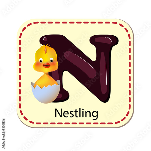 Illustration of isolated alphabet N for nestling