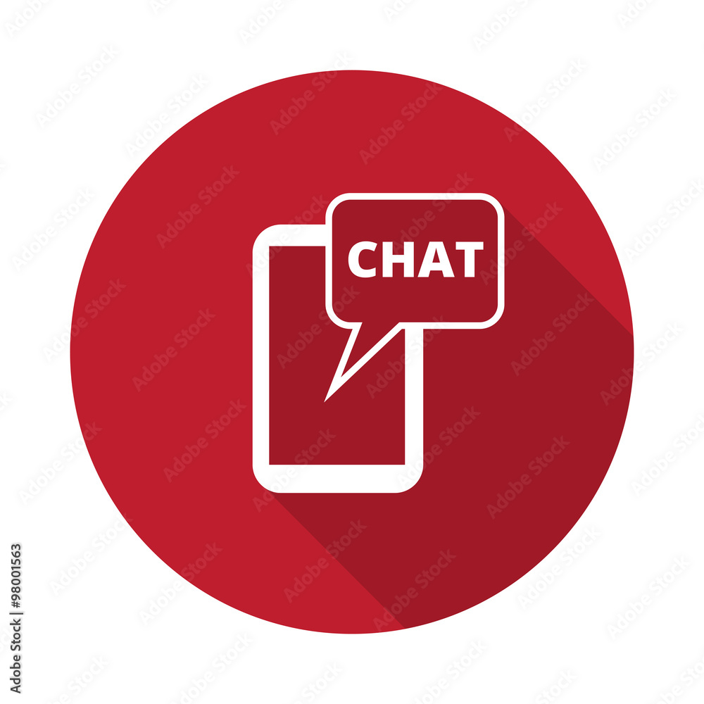 Flat Chat icon with long shadow on red circle Flat Chat icon with long shadow on red circle