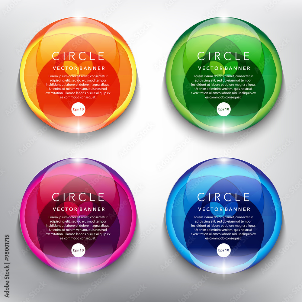 Abstract vector banner set. Glass marble with swirl design. Colorful and glossy on the white panel. Vector illustration. Eps10.