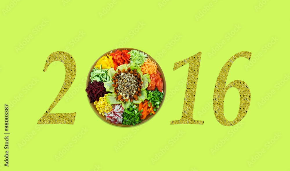 Christmas motif with fresh salad vitamin (2016, New Year card -