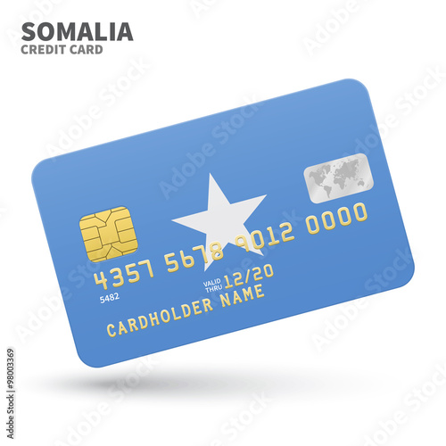 Credit card with Somalia flag background for bank, presentations and business. Isolated on white photo