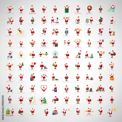 Santa Claus Icons And Christmas Elements Set - Vector Illustration, Graphic Design. For Web, Websites, Print, Presentation Templates, Mobile Applications And Promotional Materials