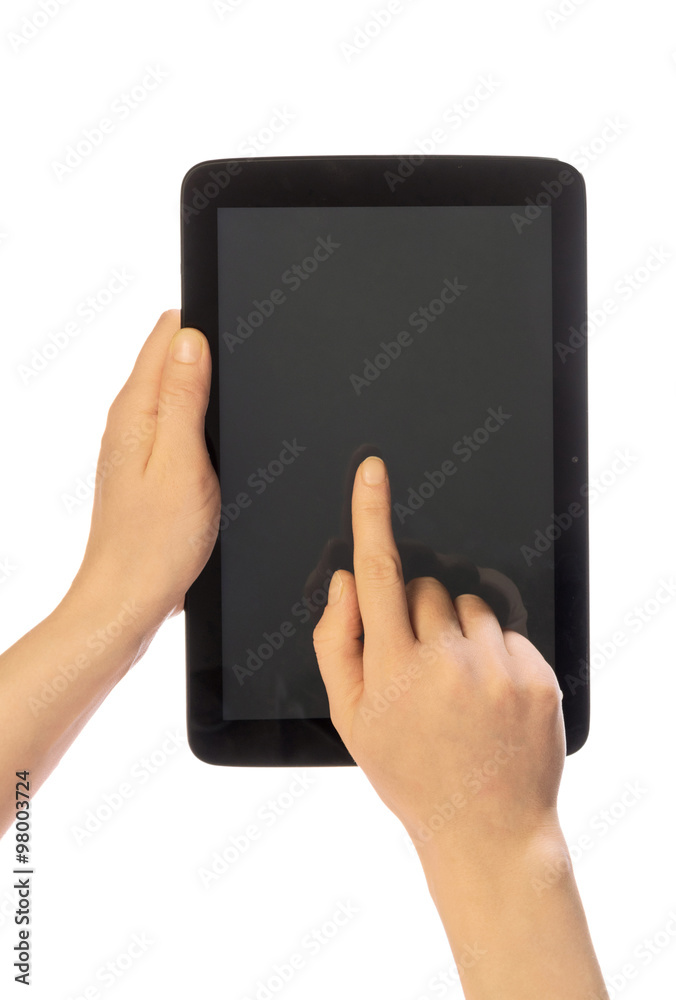 Hands using tablet pc