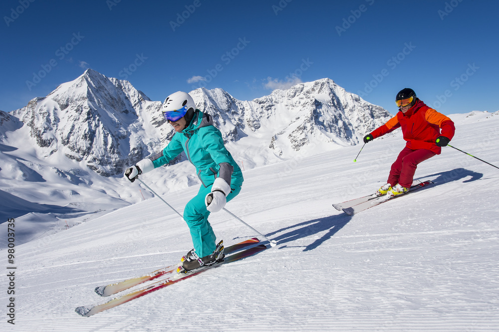 ortles ski arena - skiing in winter wonderland - obrazy, fototapety, plakaty 