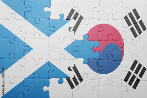 puzzle with the national flag of scotland and south korea