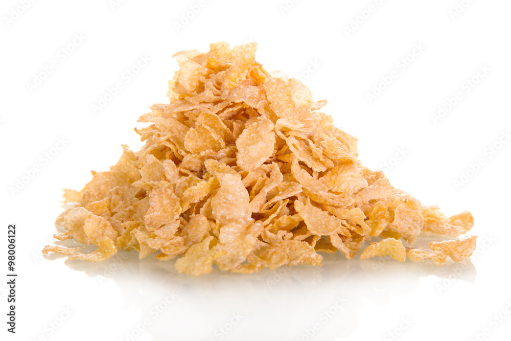 Small sampling of corn flake isolated on white background