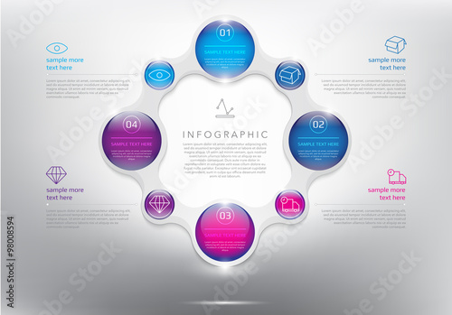 Abstract info graphic with circle elements. Glossy and transparent on the white panel. Use for business concept. Vector illustration . Eps 10.