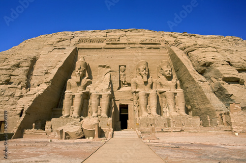 Egypt. Abu Simbel Temple of Rameses II  The Great Temple  situated on the western bank of Lake Nasser. The Abu Simbel Temples is part of the UNESCO World Heritage Site since 1979