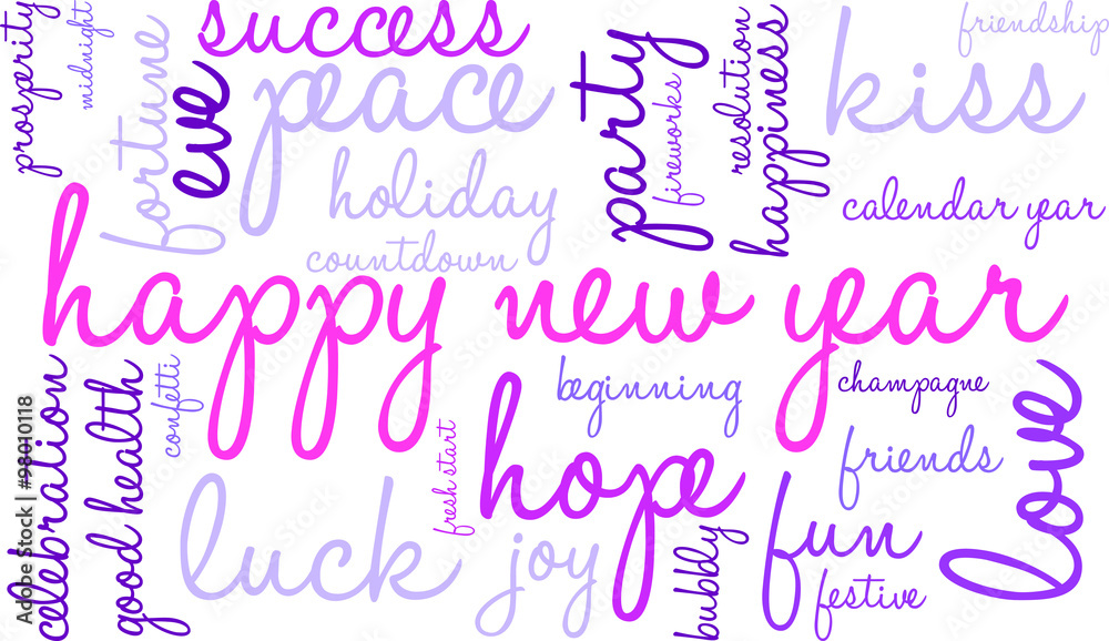 Happy New Year word cloud on a white background. Happy New Year word cloud on a white background.