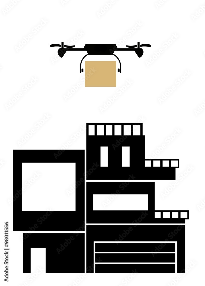 Drone livrant un colis à une maison Drone livrant un colis à une maison