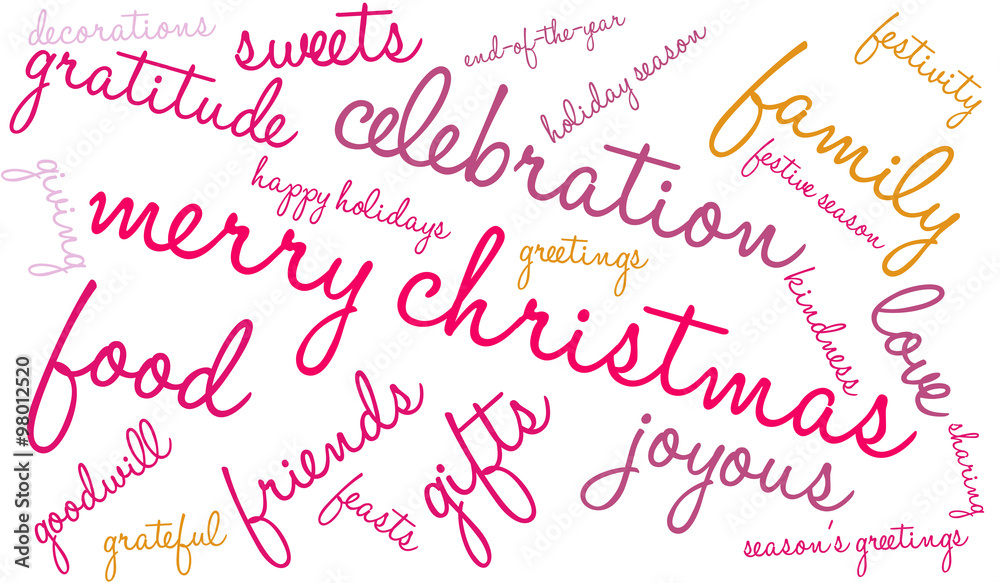 Merry Christmas word cloud on a white background. 