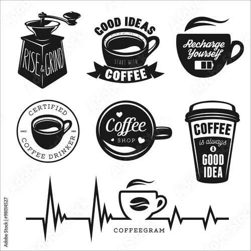 Coffee related posters, labels, badges and design elements set.