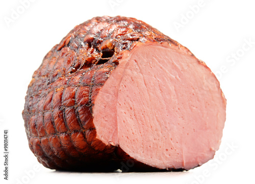 Piece of ham isolated on white background