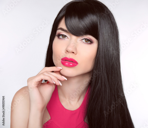 Long healthy Hair. Makeup. Manicured nails. Beautiful model girl