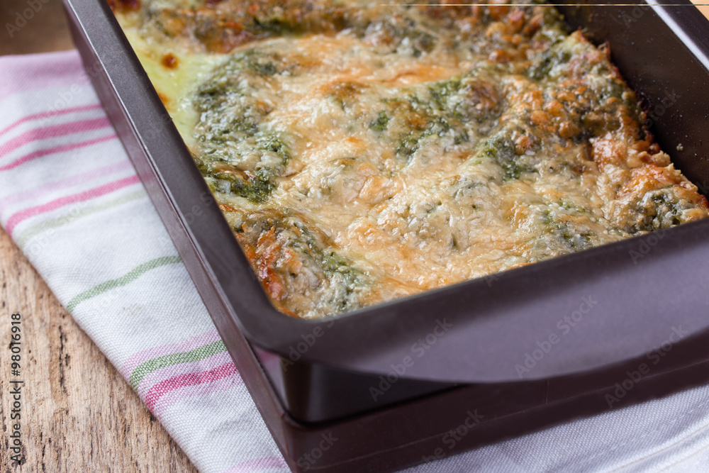 Spinach Lasagna in cooking form. Spinach Lasagna in cooking form.