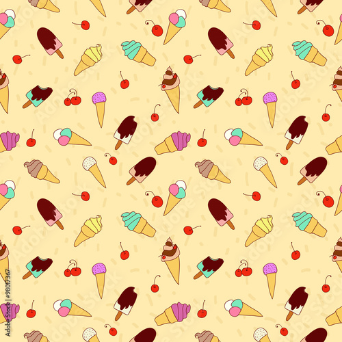 The pattern of ice cream and cherry