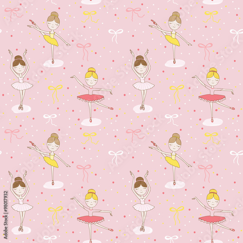 Cute Balerina Background - Seamless Pattern