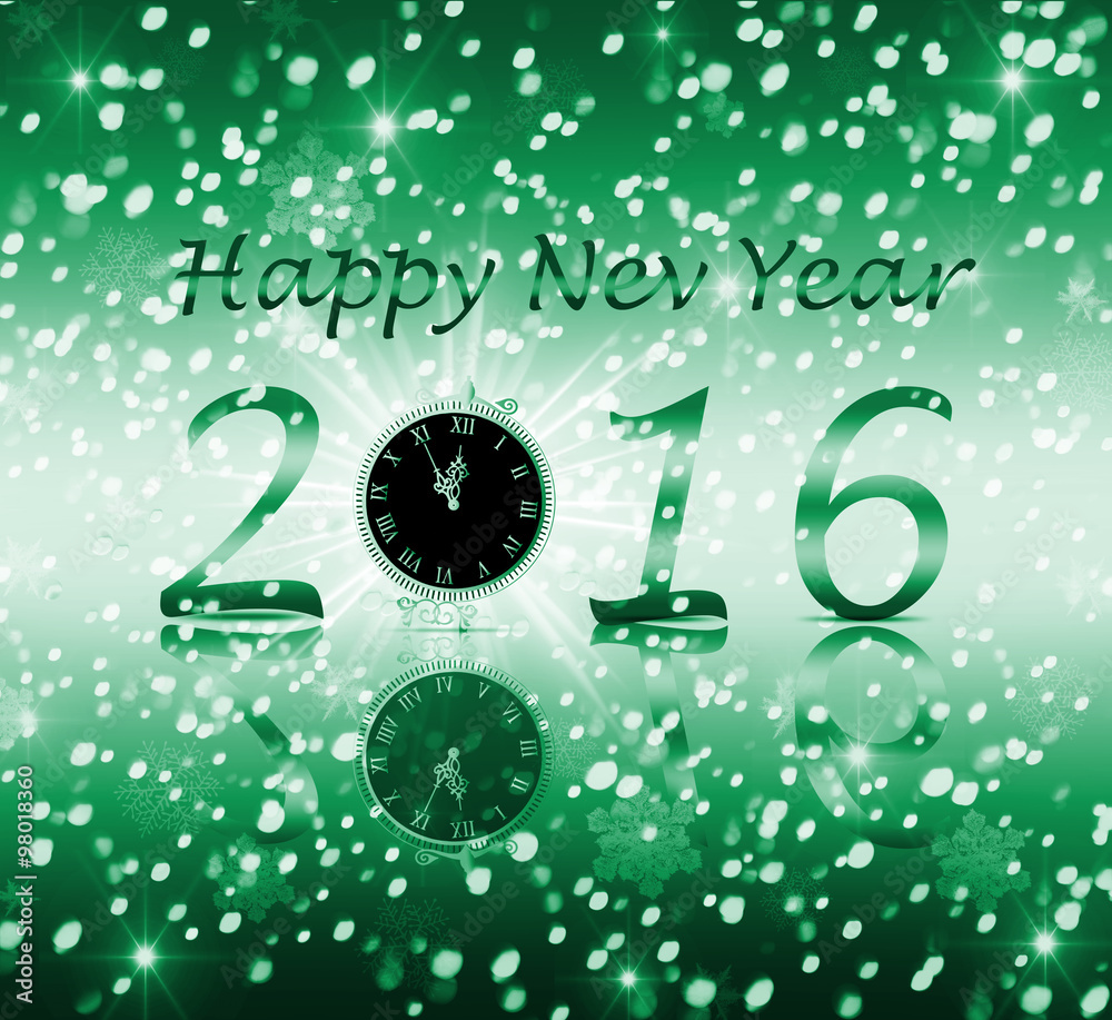 Fototapeta premium greeting card happy new year 2016 on a green background