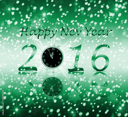 greeting card happy new year 2016 on a green background