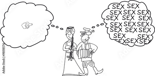 sketch, a girl and a guy, their thoughts, vector image on a transparent background