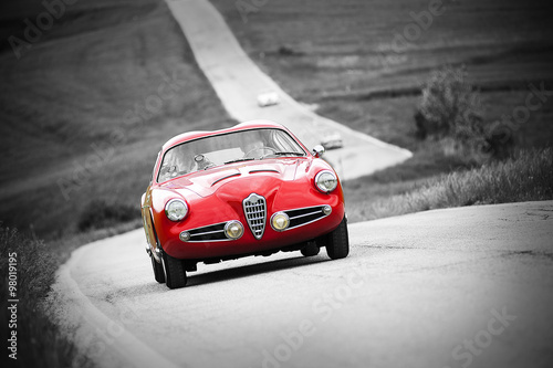 Classic car with black and white background photo