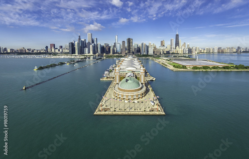 Chicago Skyline aerial view with pier photo