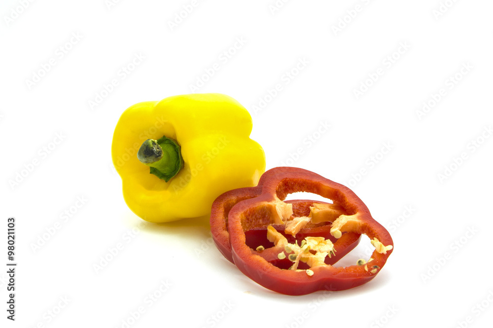 Red and yellow sweet peppers isolated on white background Red and yellow sweet peppers isolated on white background