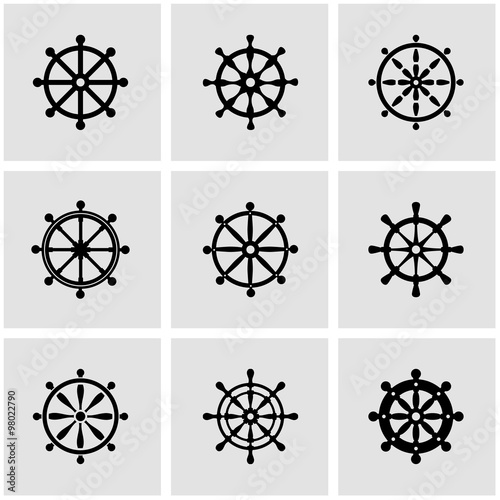 Vector black rudder icon set. Rudder Icon Object, Rudder Icon Picture, Rudder Icon Image - stock vector