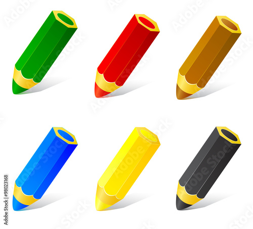 Set of colored pencils isolated on a white background