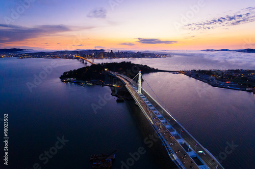 Canvas Print Aerial view of San Francisco Oakland Bay Bridge at sunset