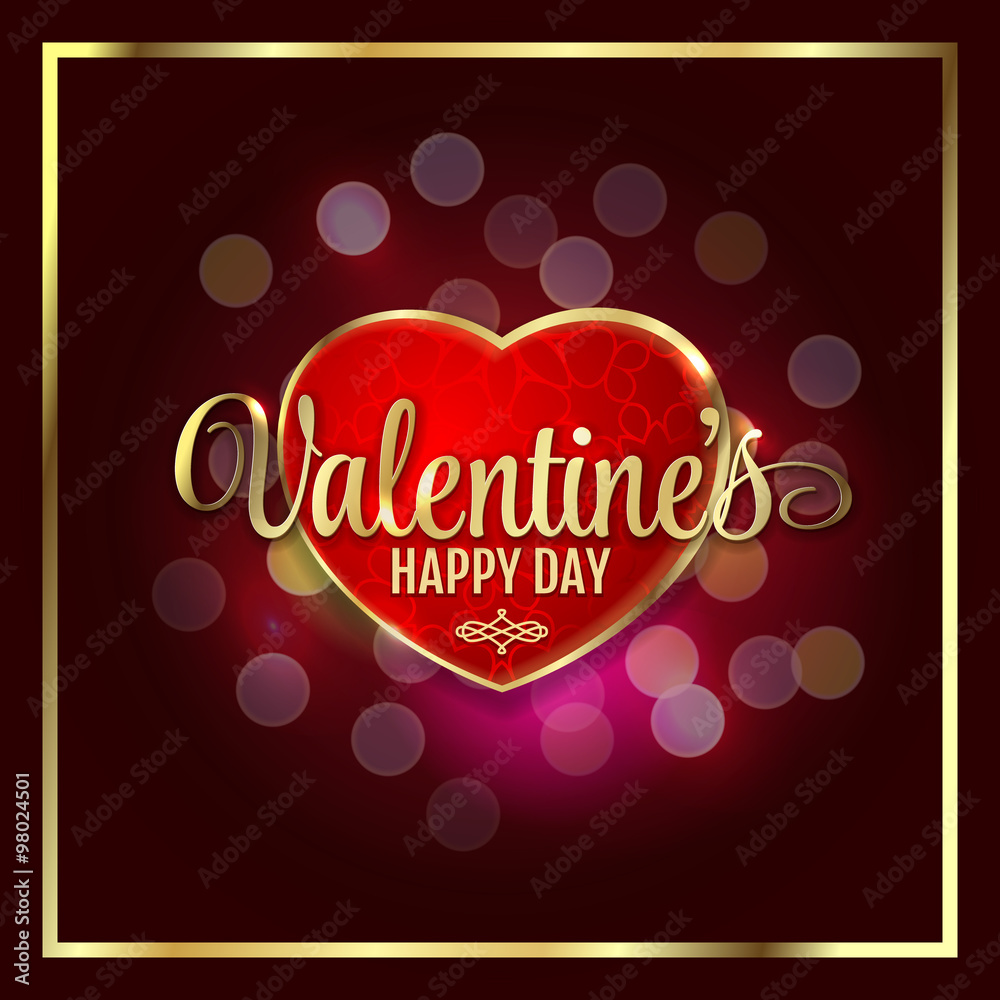 Naklejka premium Happy valentines day luxury heart with bokeh lights Valentine's background