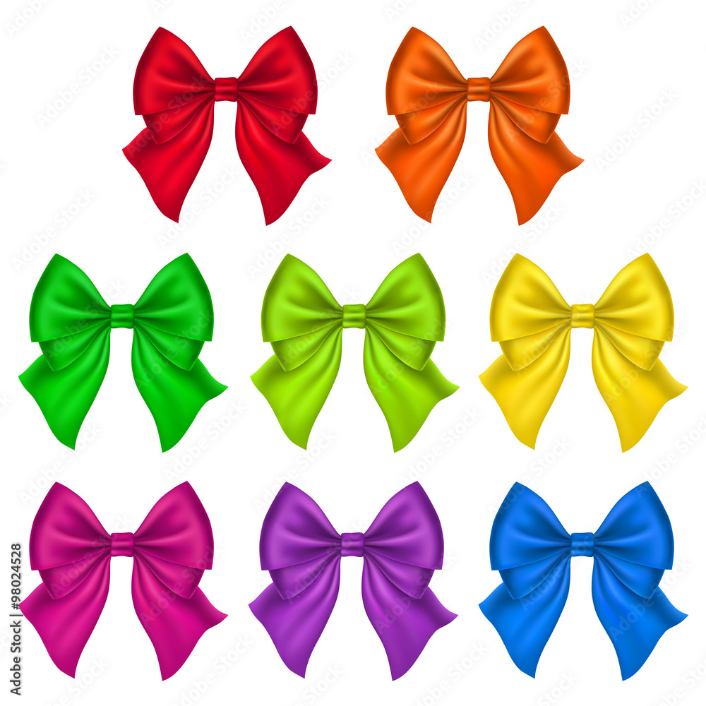 Set of Silk Bow. Vector Illustration. 