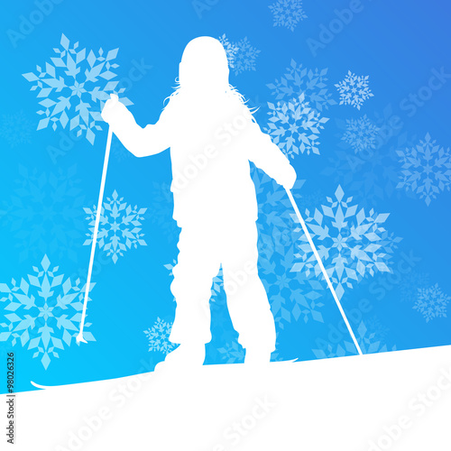 Kid skiing young skier skiing winter background concept with sno