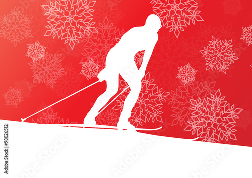 Woman skiing athlete skier skiing extreme winter background conc