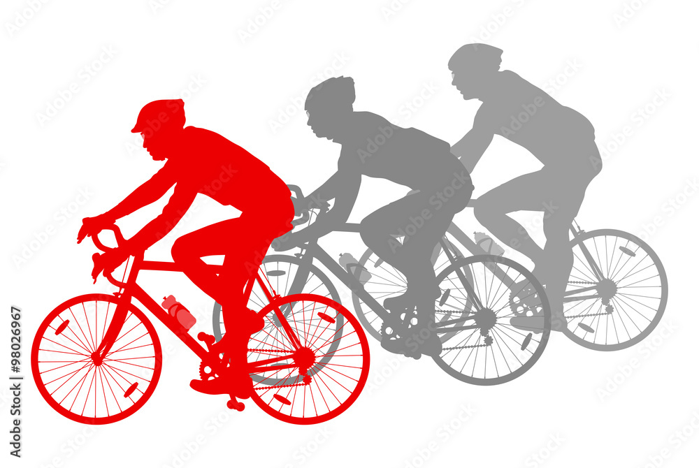 Fototapeta premium Cycling cyclist bike silhouette group athletes vector background
