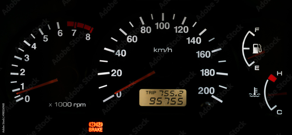 Fototapeta premium Horizontal isolated car speedometer no fuel panel background bac