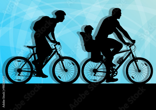 Cycling cyclist bike family silhouette athlete vector background