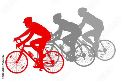 Cycling cyclist bike silhouette group athletes vector background