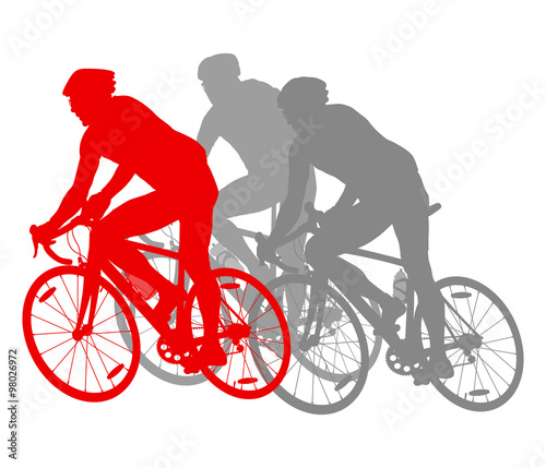 Cycling cyclist bike silhouette group athletes vector background