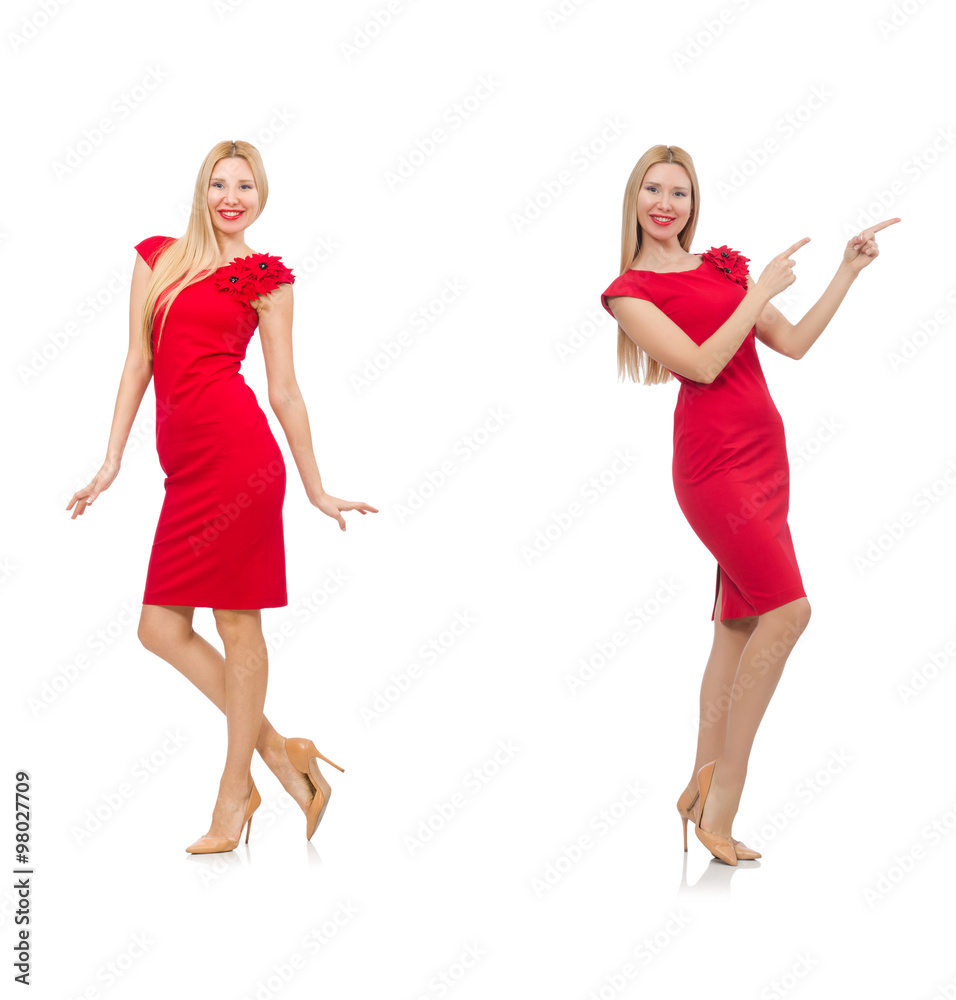 Woman in red dress isolated on white Woman in red dress isolated on white