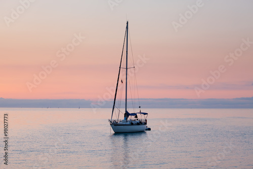 yacht in the bay at sunrise