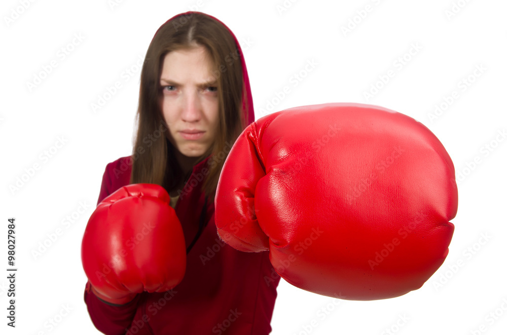 Woman boxer isolated on the white